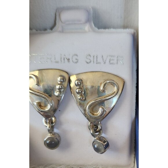 Earrings MoonStone Post Silver Triangle Drop 4.3 gr Jerry & Fran Harr Handmade - Picture 5 of 8